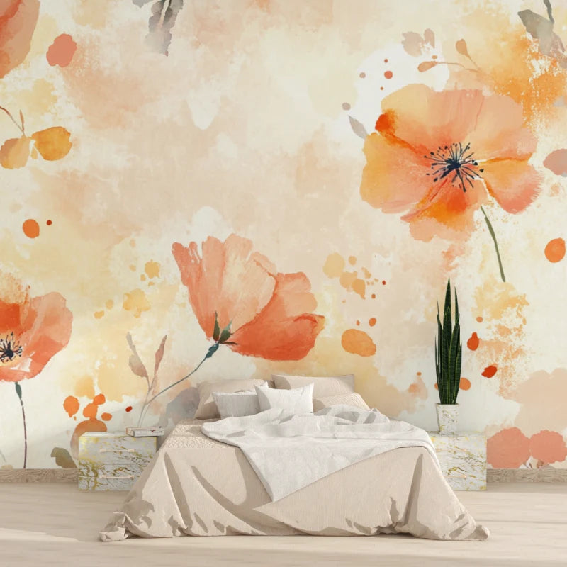 Warm Orange Watercolor Flower Wallpaper
