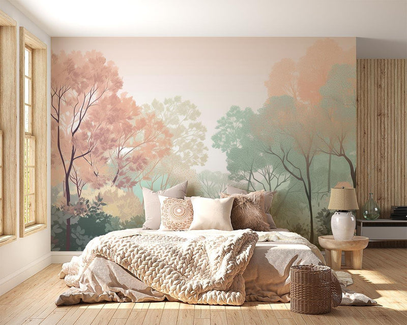 Dreamy Green Forest Tree Mural Wallpaper