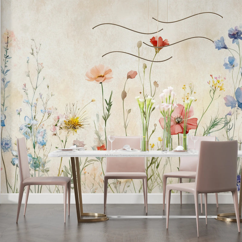 Watercolor Wildflower Meadow Border Wall Mural wallpaper