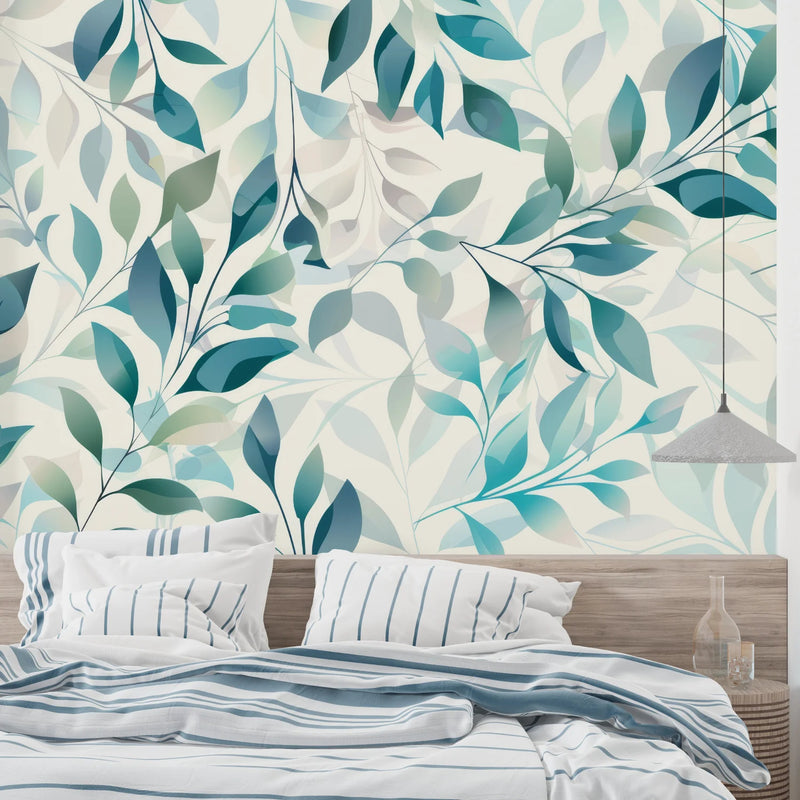 Watercolor Green Foliage Wall Mural,Nature Botanical Wallpaper