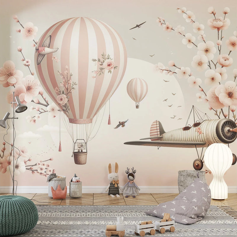 Vintage Pink Hot Air Balloon Nursery Wall Mural Wallpaper