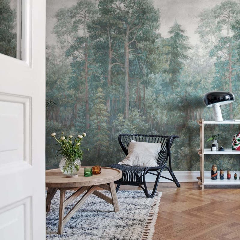 Green Forest Landscape Wallpaper, Oil Painting Style Green