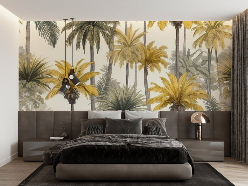 Retro Botanical Jungle Tropical Palm Tree Wall Mural Wallpaper