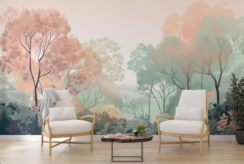 Dreamy Green Forest Tree Mural Wallpaper