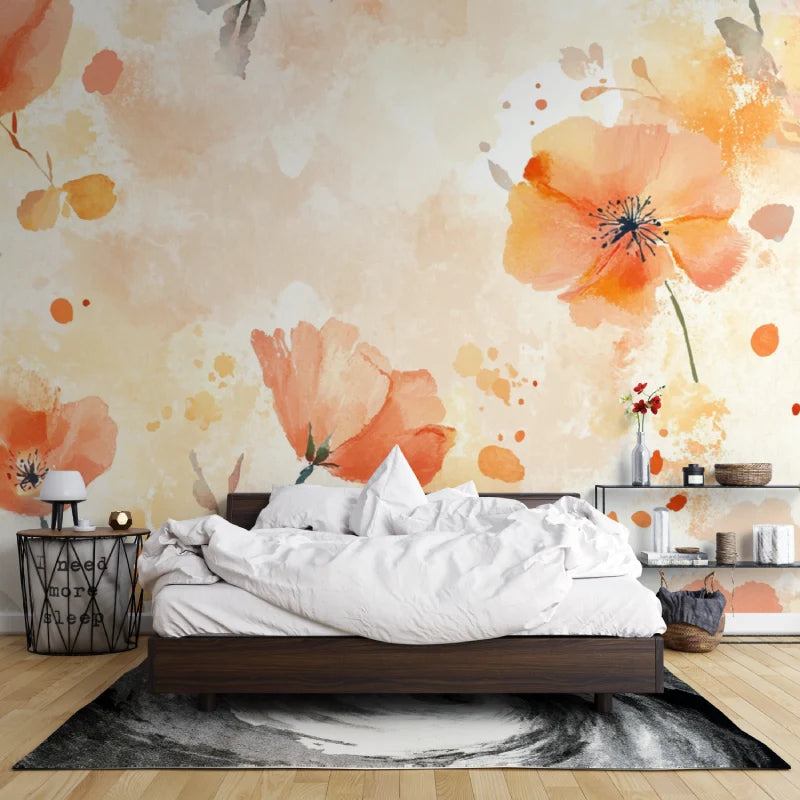 Warm Orange Watercolor Flower Wallpaper