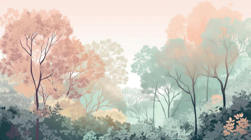Dreamy Green Forest Tree Mural Wallpaper