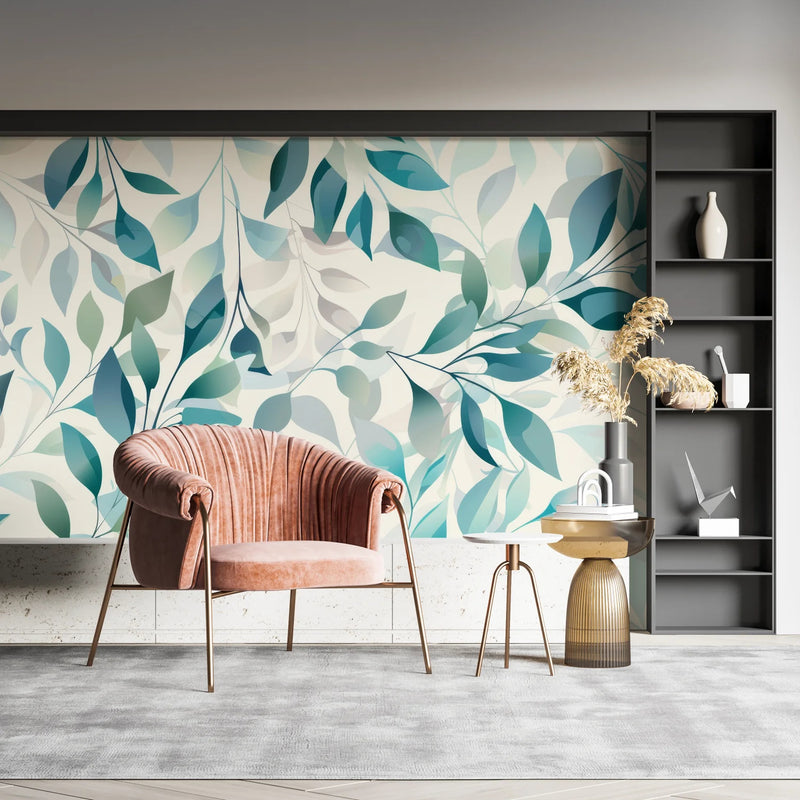 Watercolor Green Foliage Wall Mural,Nature Botanical Wallpaper