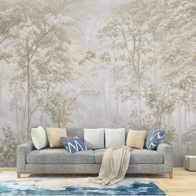 Misty Foggy Fog Forest Tree Wall Mural Wallpaper