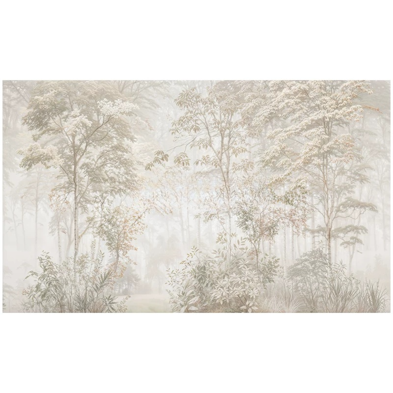 Misty Foggy Fog Forest Tree Wall Mural Wallpaper