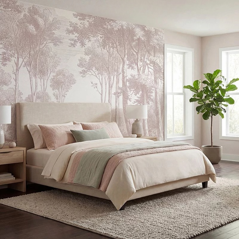 Pink Vintage Forest Landscape Wallpaper