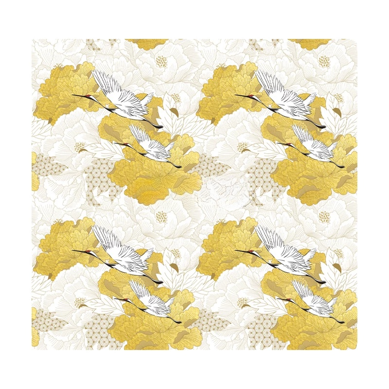 Gold Peony Crane Wall Mural | Seamless Luxury Floral Wallpaper