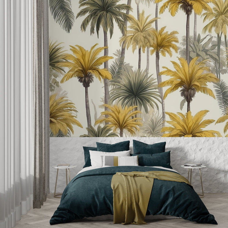 Retro Botanical Jungle Tropical Palm Tree Wall Mural Wallpaper