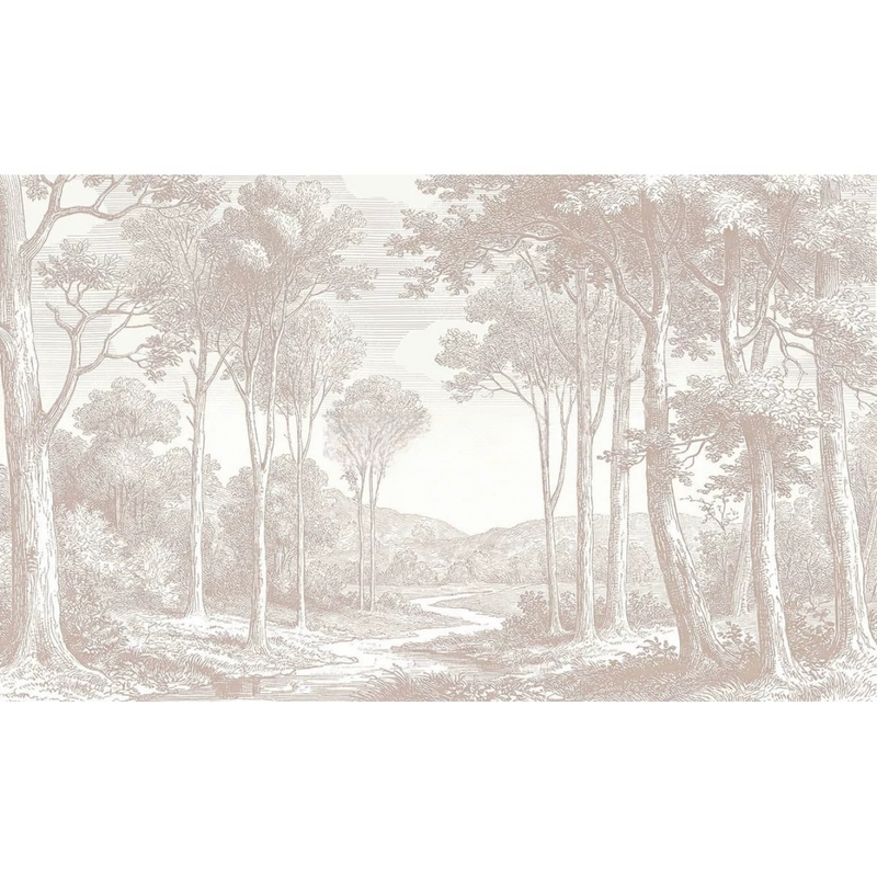 Pink Vintage Forest Landscape Wallpaper