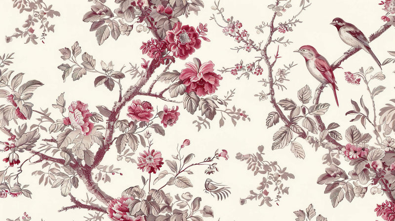 Vintage French Country Floral Bird Toile Wallpaper