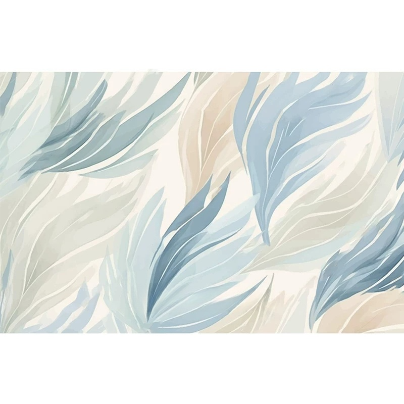 Blue Beige Abstract Watercolor Leaves  Feather Wall Mural Wallpaper