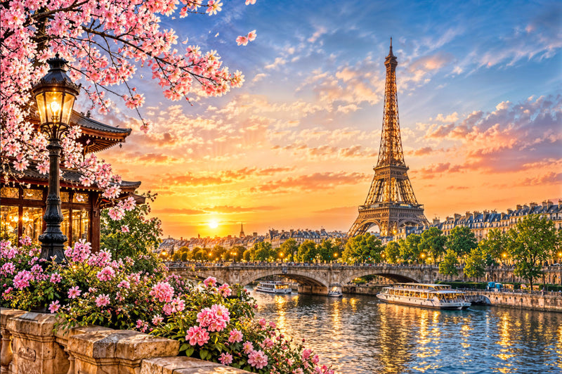 Paris Eiffel Tower Sunset urban architecture Wallpaper Mural | Custom Size