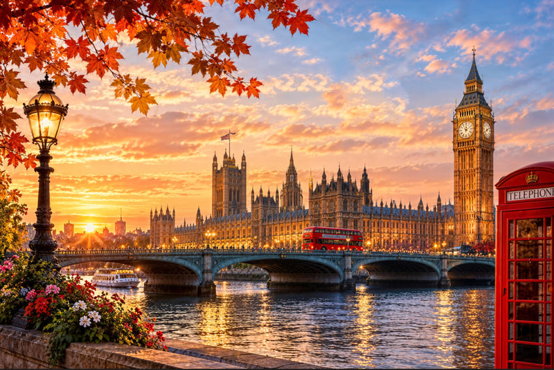 London Sunset Cityscape View Removable Wallpaper Mural | Custom Size