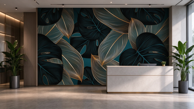 Luxury Modern Gold Line Art Tropical Leaves Wallpaper Mural