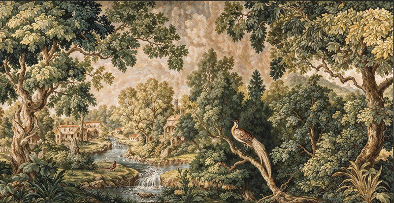Vintage Forest Castle Oil Painting Tree Wallpaper