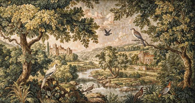 Vintage European Castle forest Landscape Wallpaper