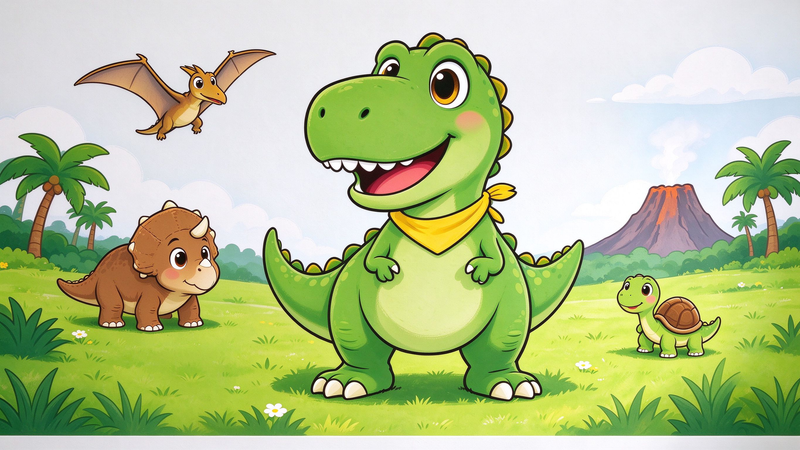 Cute Cartoon Dinosaur Kids Wall Mural, T-Rex Nursery Wallpaper Decor