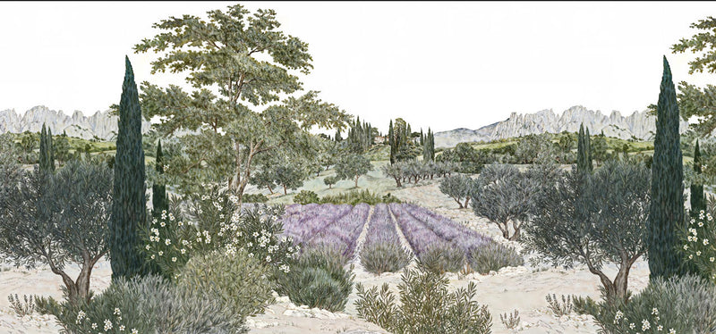 European style rural lavender landscape tree wallpaper
