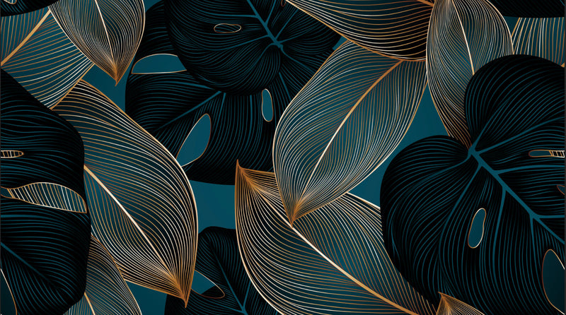 Luxury Modern Gold Line Art Tropical Leaves Wallpaper Mural