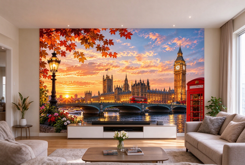 London Sunset Cityscape View Removable Wallpaper Mural | Custom Size
