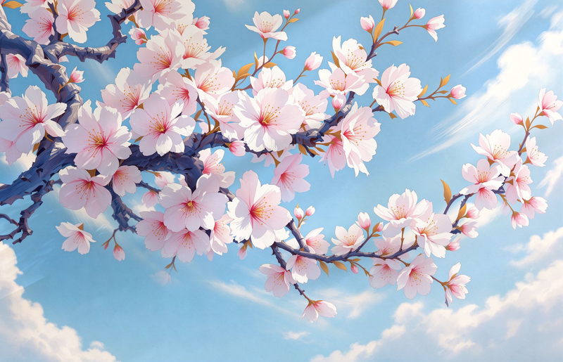 Cherry Blossom Renter Friendly Floral Wallpaper – Sky Blue Sakura Peel and Stick Wallpaper Mural