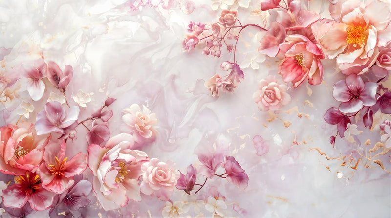 Blush Pink Flower Marble Wallpaper Mural