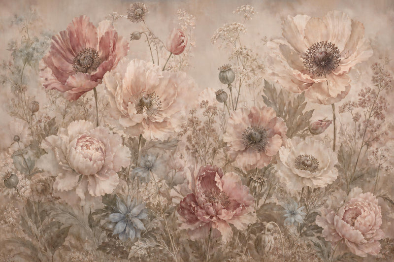 Romantic Large Flower Vintage Wallpaper