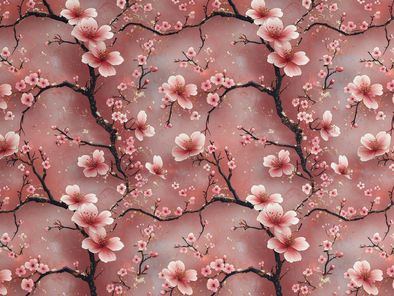 Cherry Blossom Blush Pink Floral Wallpaper Pattern – Gold Accent Peel and Stick Wallpaper Mural