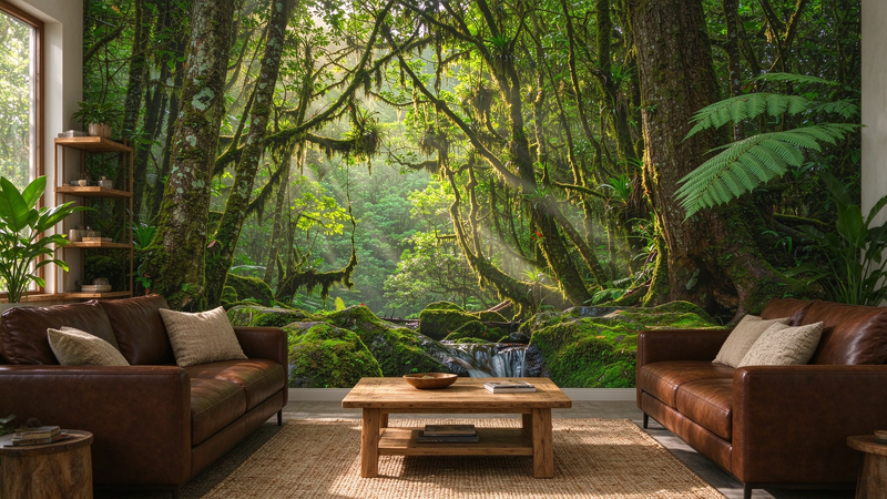 Tropical Jungle Tree Wallpaper Landscape Stream Mural