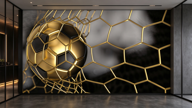 Luxury 3D Gold Soccer Goal Net Wall Mural wallpaper