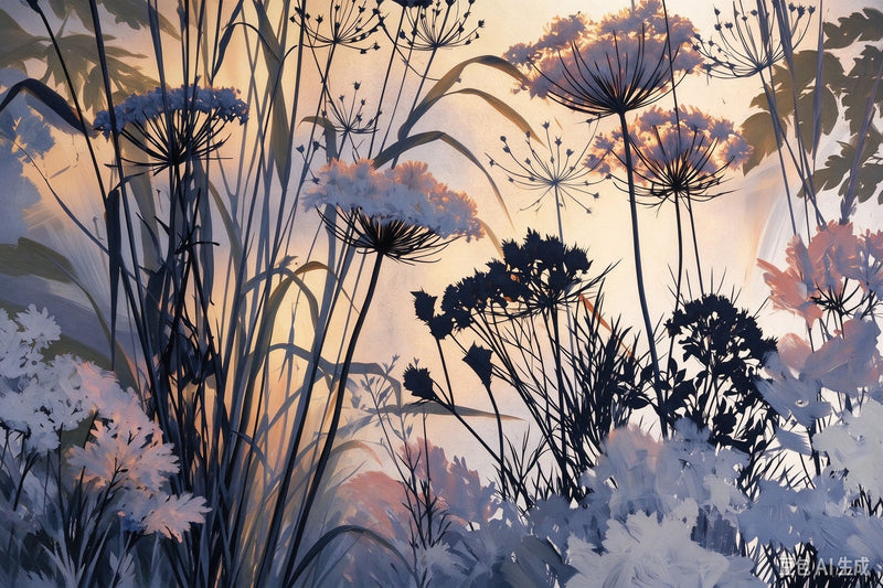 Backlit Wildflower Silhouette Wall Mural | Moody Artistic Botanical Peel and Stick Wallpaper
