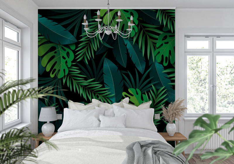 Papier Peint Jungle Noir Et Vert