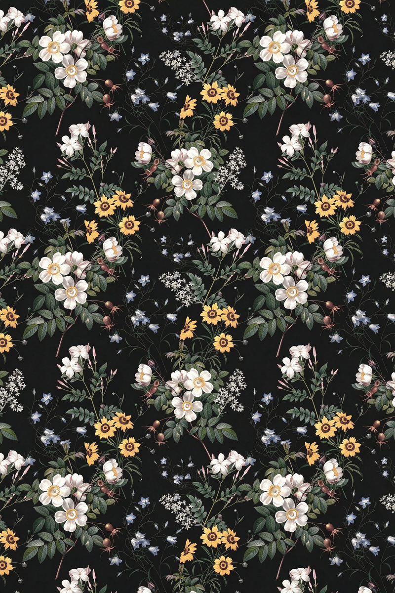 Chic Floral Black Botanical Wallpaper – Wildflower Rose and Sunflower Peel and Stick Wallpaper Mural