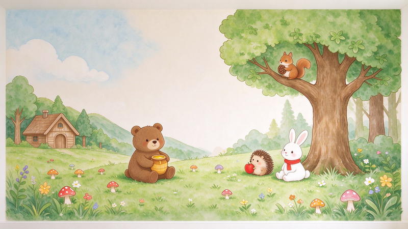 Watercolor Forest Animals Nursery Wall Mural, Woodland Kids Room Wallpaper Decal