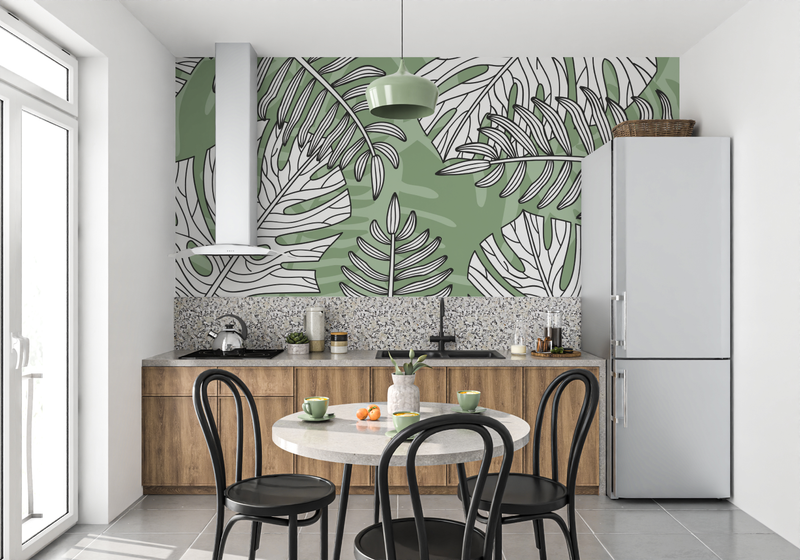 Papier Peint Jungle Vert Et Blanc