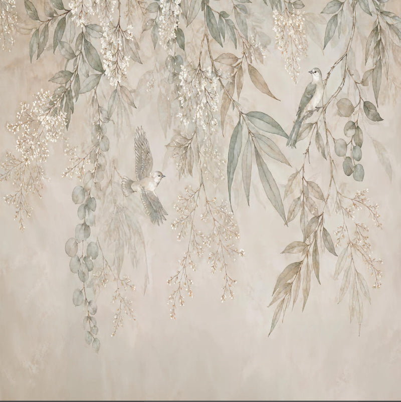 Vintage Botanical hummingbird Wall Mural Wallpaper