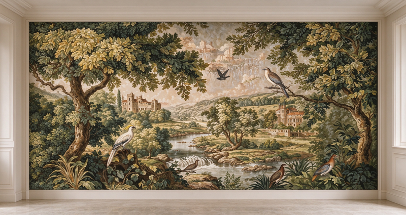Vintage European Castle forest Landscape Wallpaper