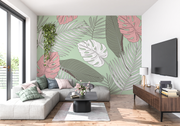 Papier Peint Vert D'eau Et Rose
