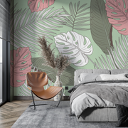 Papier Peint Vert D'eau Et Rose