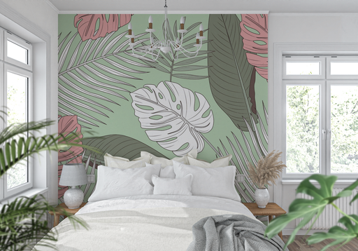 Papier Peint Vert D'eau Et Rose