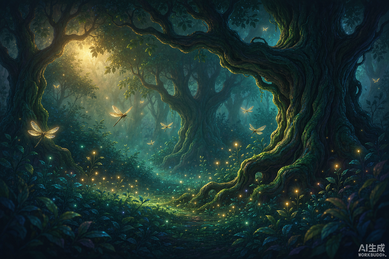 Magical Forest Deer Wall Mural, Soft Nature Scenery Wallpaper for Bedroom