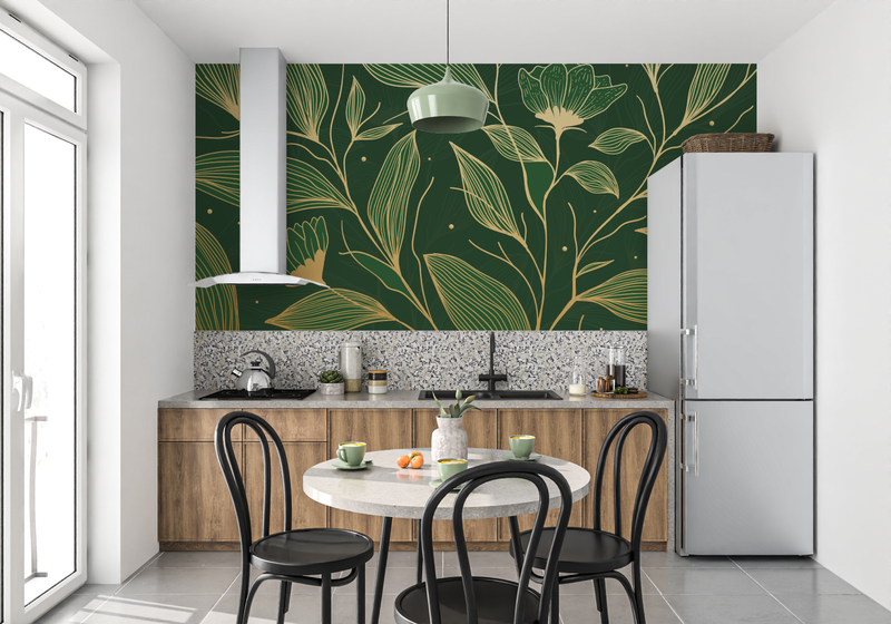 Papier Peint Doré Et Vert