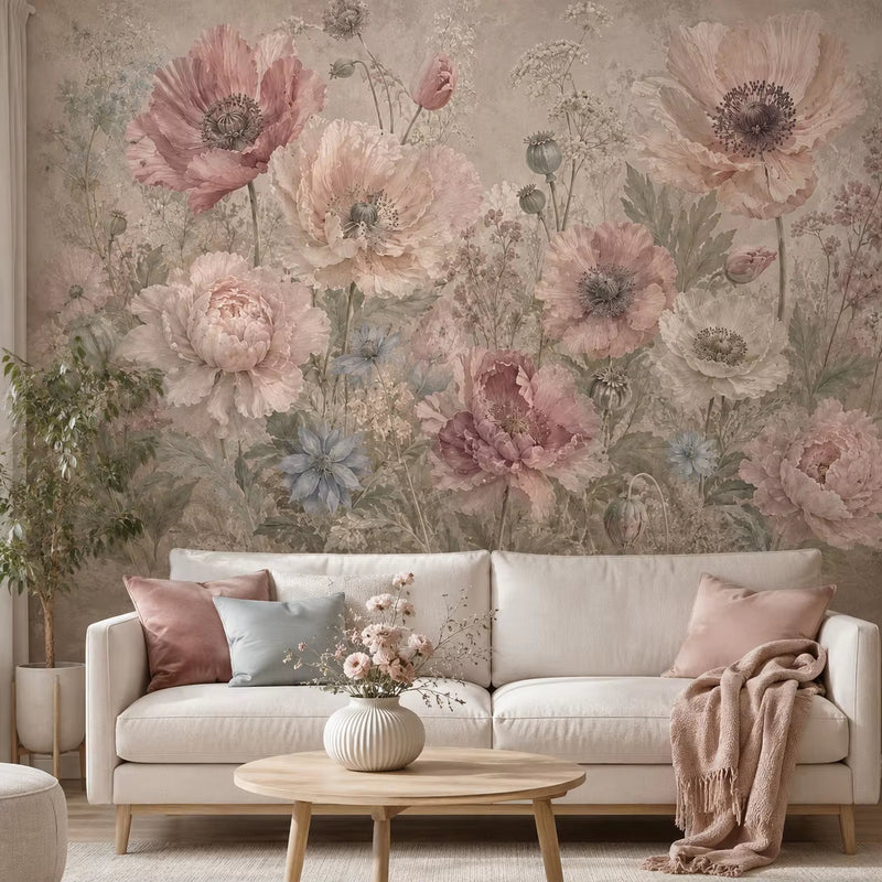 Romantic Large Flower Vintage Wallpaper