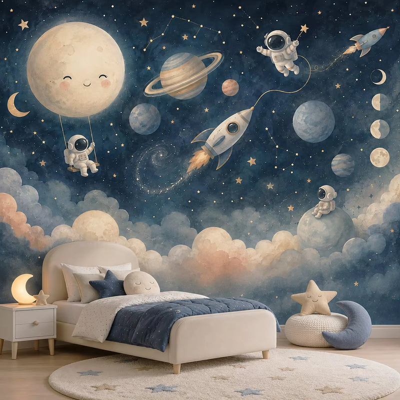 Cartoon Rocket Space Astronaut Wallpaper