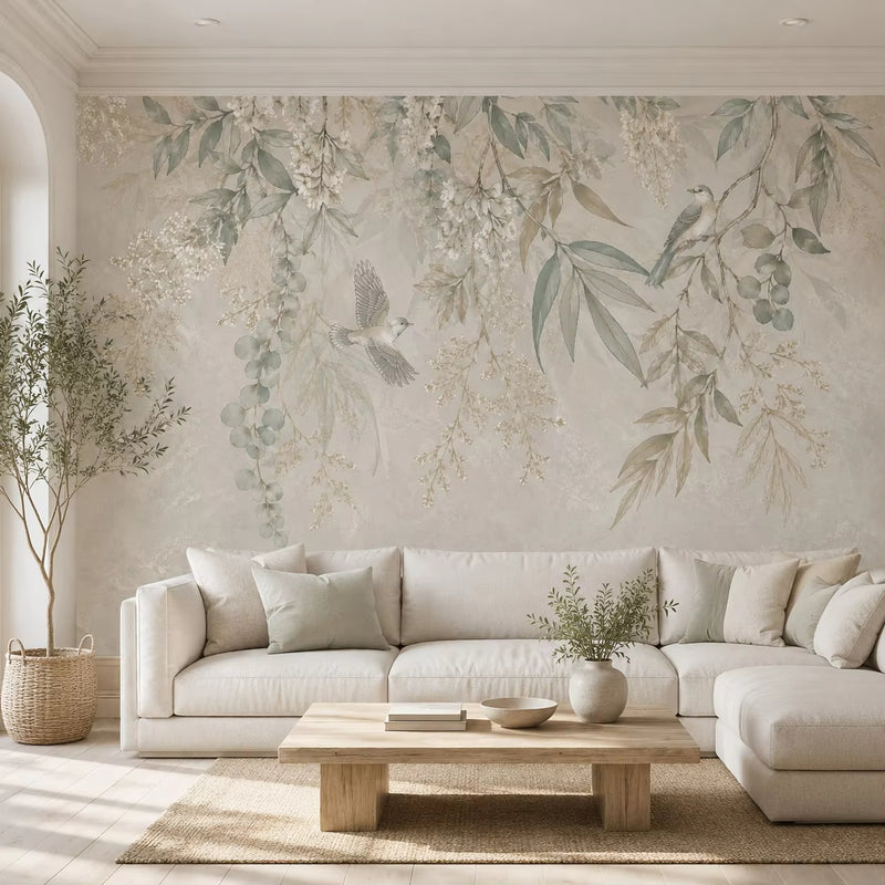 Vintage Botanical hummingbird Wall Mural Wallpaper