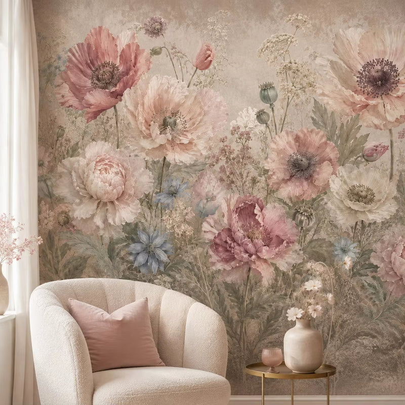 Romantic Large Flower Vintage Wallpaper